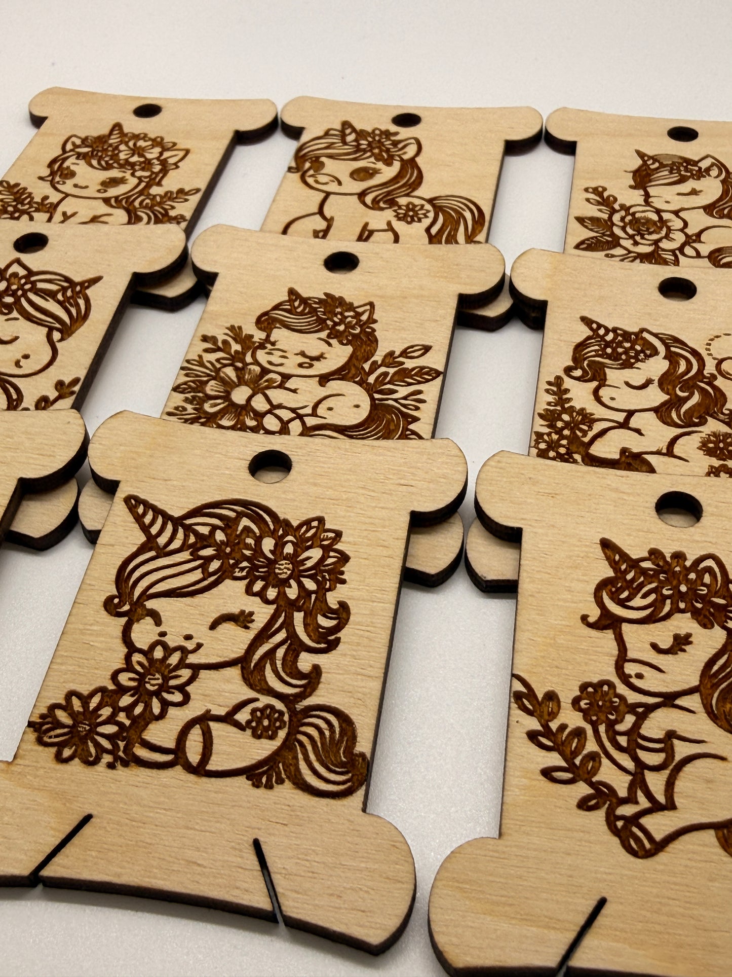 Unicorn Wooden Bobbins Set of 12 Embroidery Floss Organizer Cute Magical Cross Stitch Crafter Gift