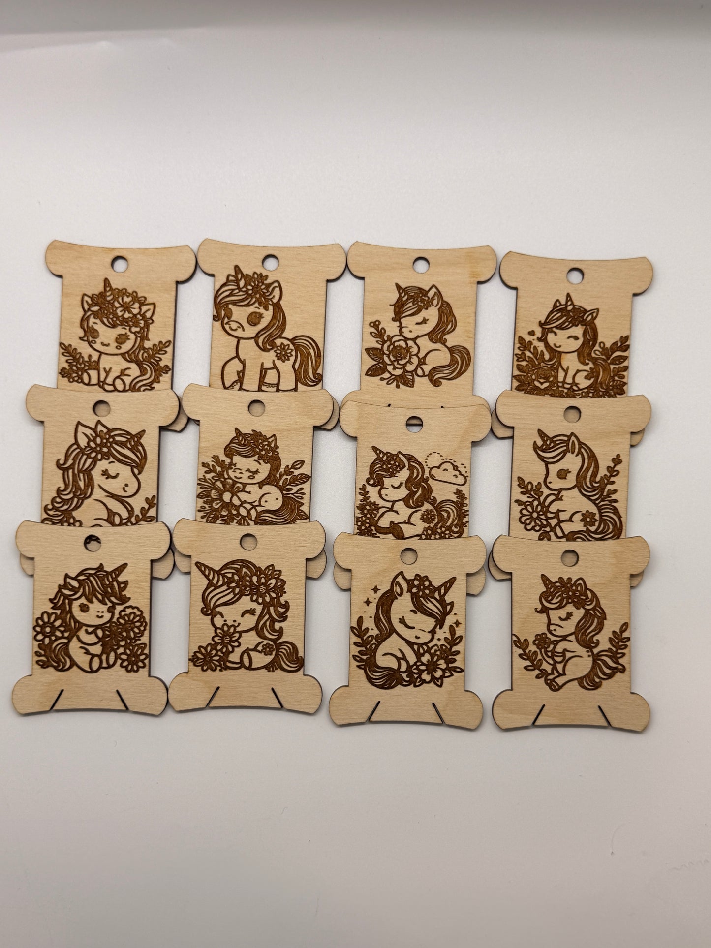 Unicorn Wooden Bobbins Set of 12 Embroidery Floss Organizer Cute Magical Cross Stitch Crafter Gift
