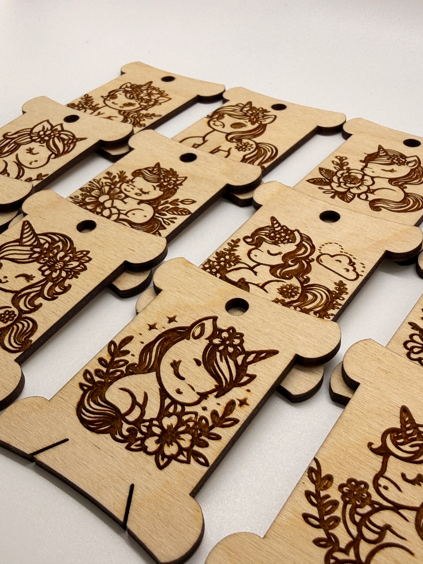 Unicorn Wooden Bobbins Set of 12 Embroidery Floss Organizer Cute Magical Cross Stitch Crafter Gift