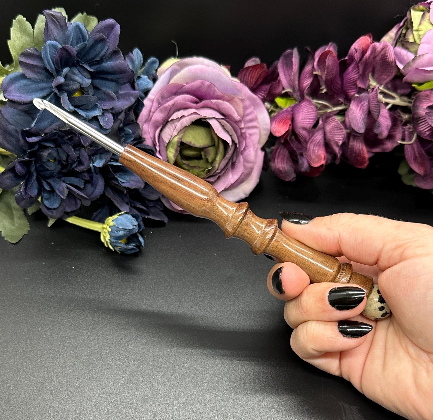 Crochet Hook, Handcrafted Ebony Wood, Ergonomic Design, 6 Inch Length