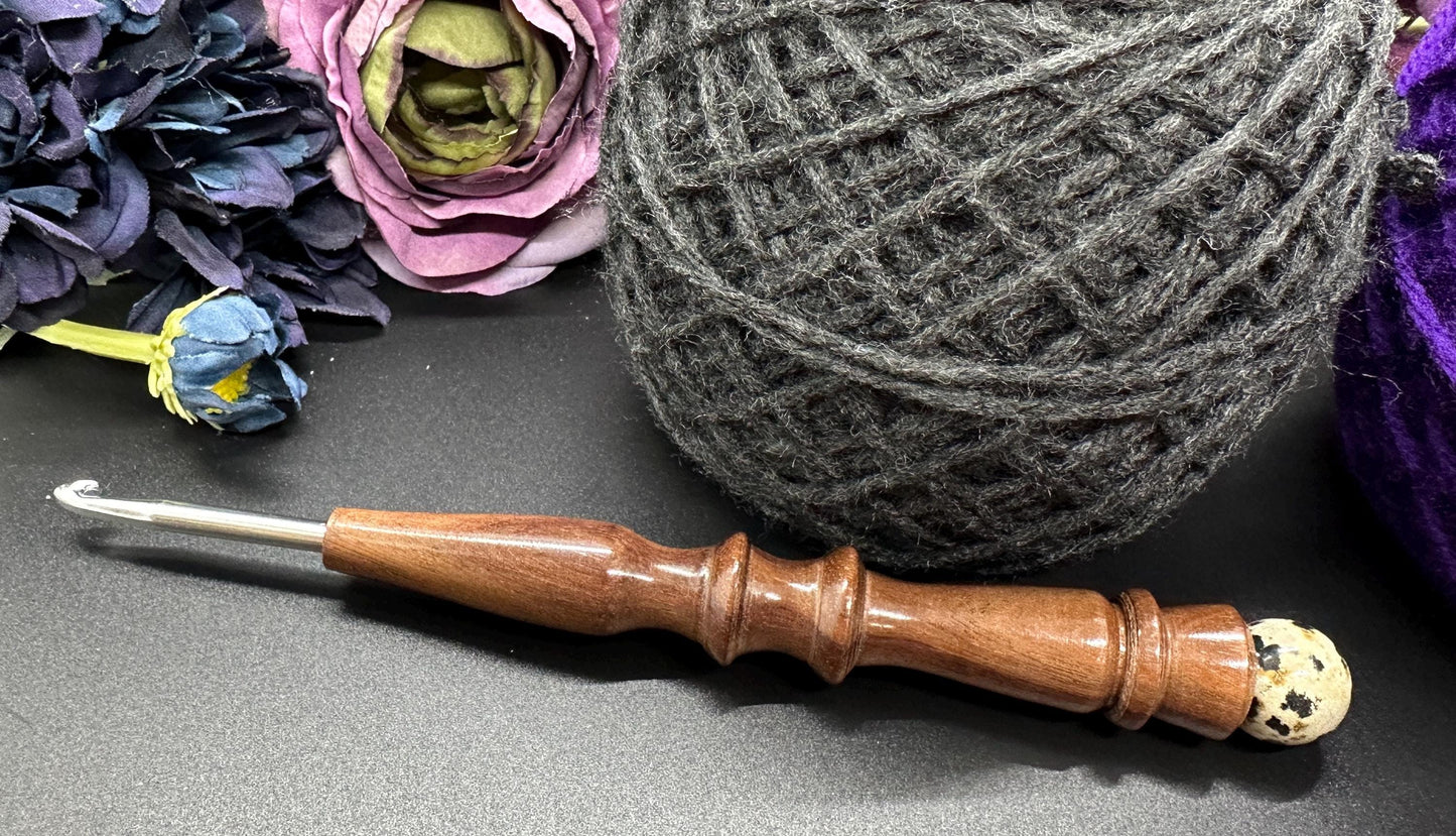 Crochet Hook, Handcrafted Ebony Wood, Ergonomic Design, 6 Inch Length